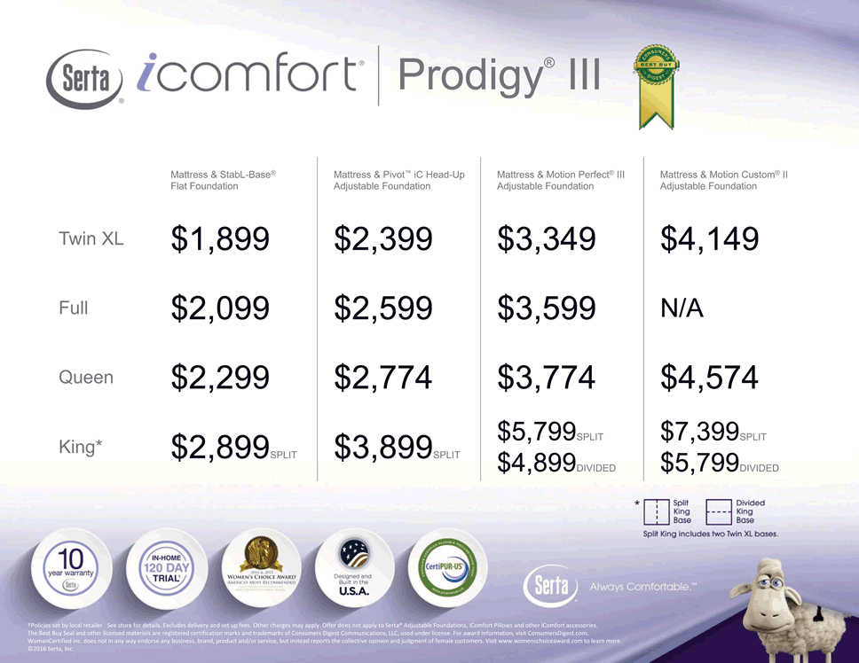 Specials on icomfort prodigy mattress sets.